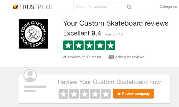 Rated excellent on Trustpilot - Custom Skateboard Printing