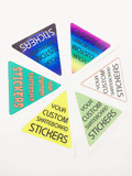 10cm base Triangle UV Cured Custom Sticker from as low as 0.27p ea (Single design)